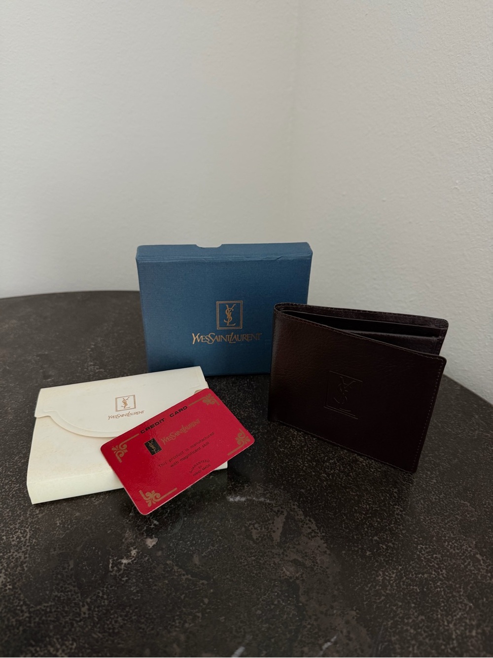 Yves Saint Laurent Vintage Brown Leather Bi-Fold Card Wallet